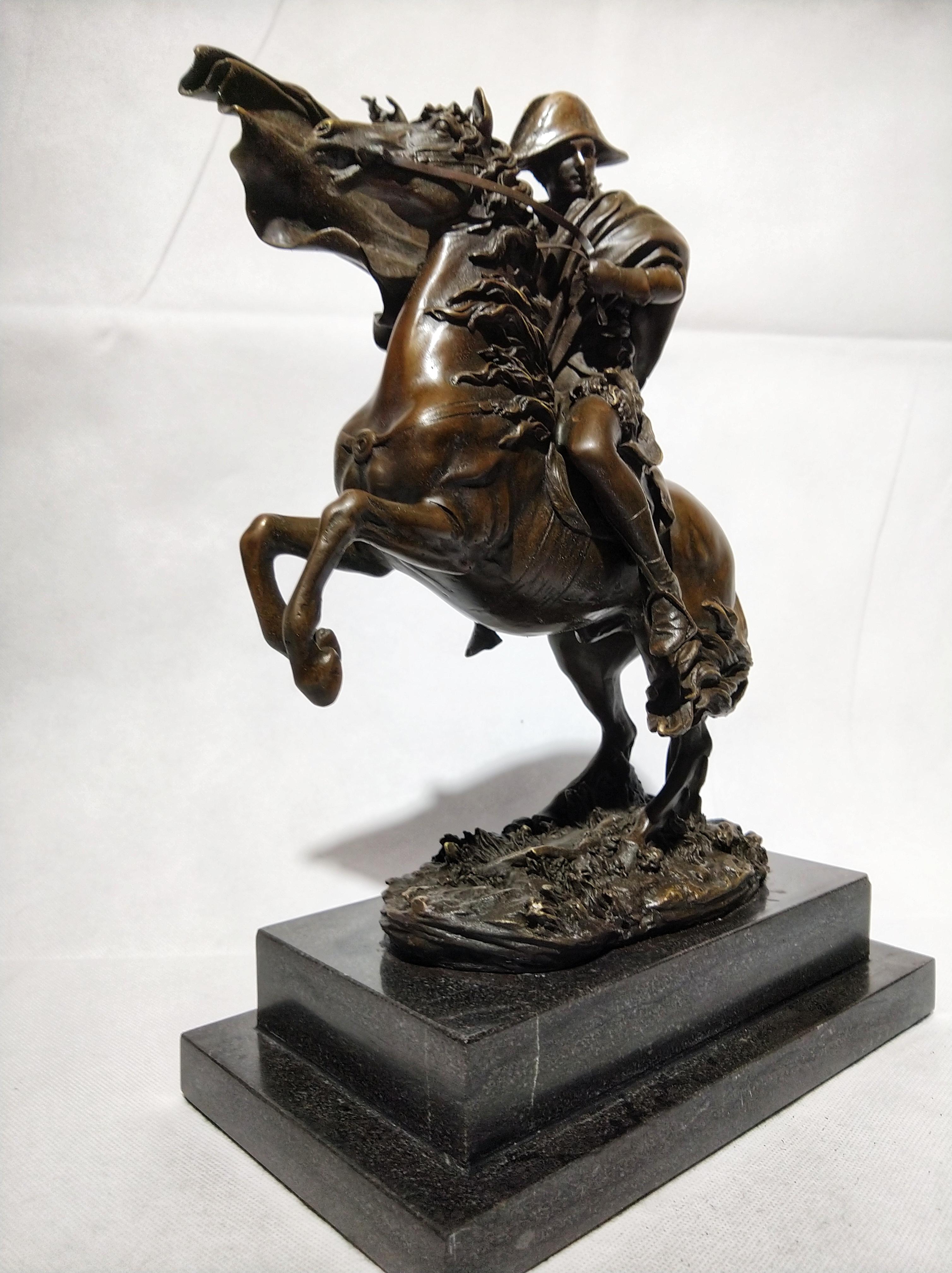 French 20th Century Art Deco Sculpture Figure Plum Bronze Napoleon and Marengo For Sale