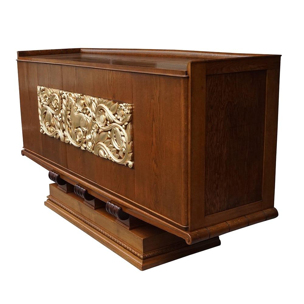 Hand-Carved 20th Century French Art Deco Sideboard, Oakwood Credenza by Christian Krass