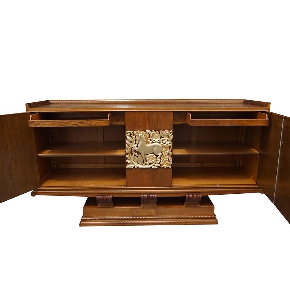 Metal 20th Century French Art Deco Sideboard, Oakwood Credenza by Christian Krass