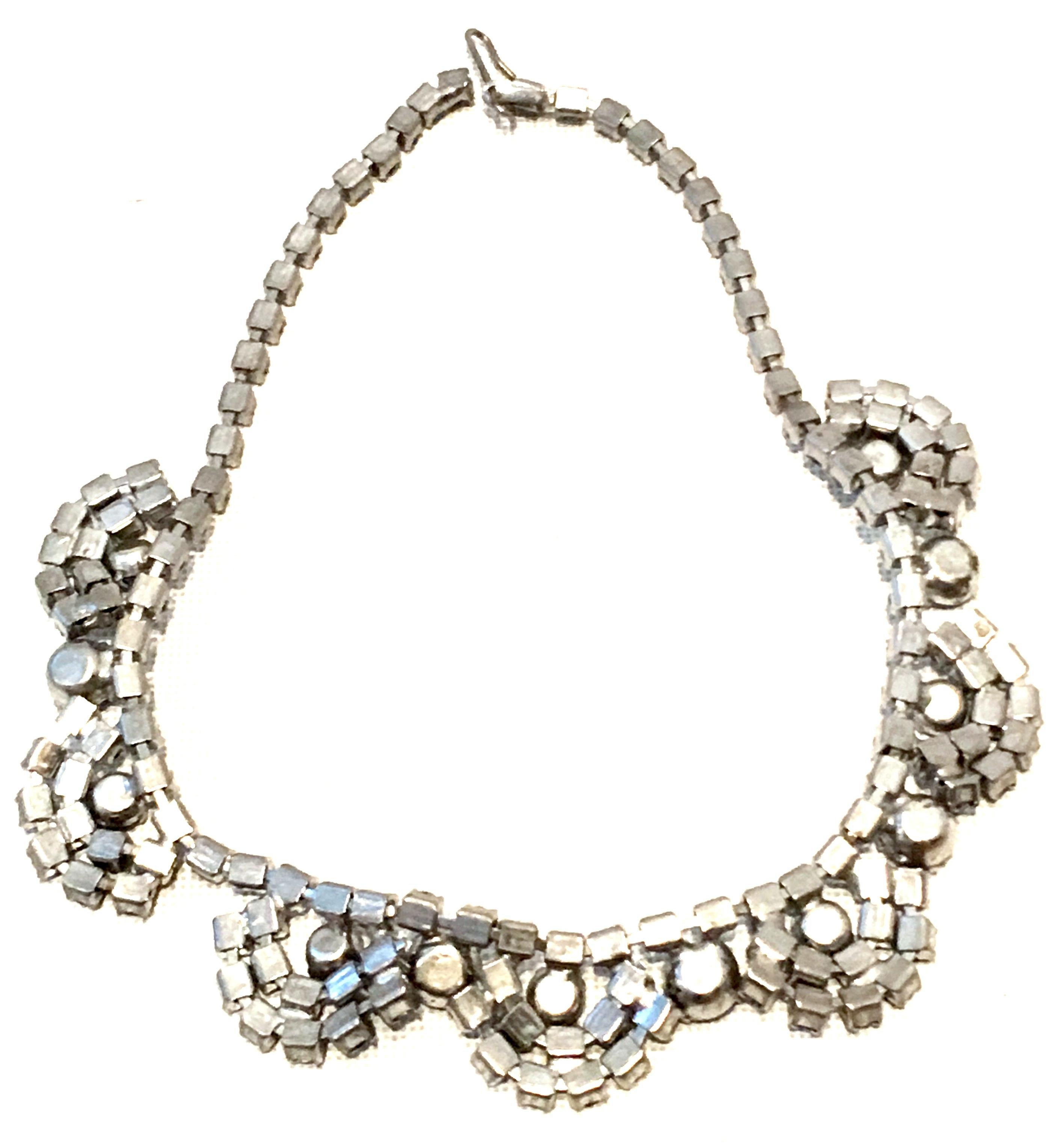 20th Century Art Deco Silver & Austrian Blue Sapphire Crystal Choker Necklace For Sale 3