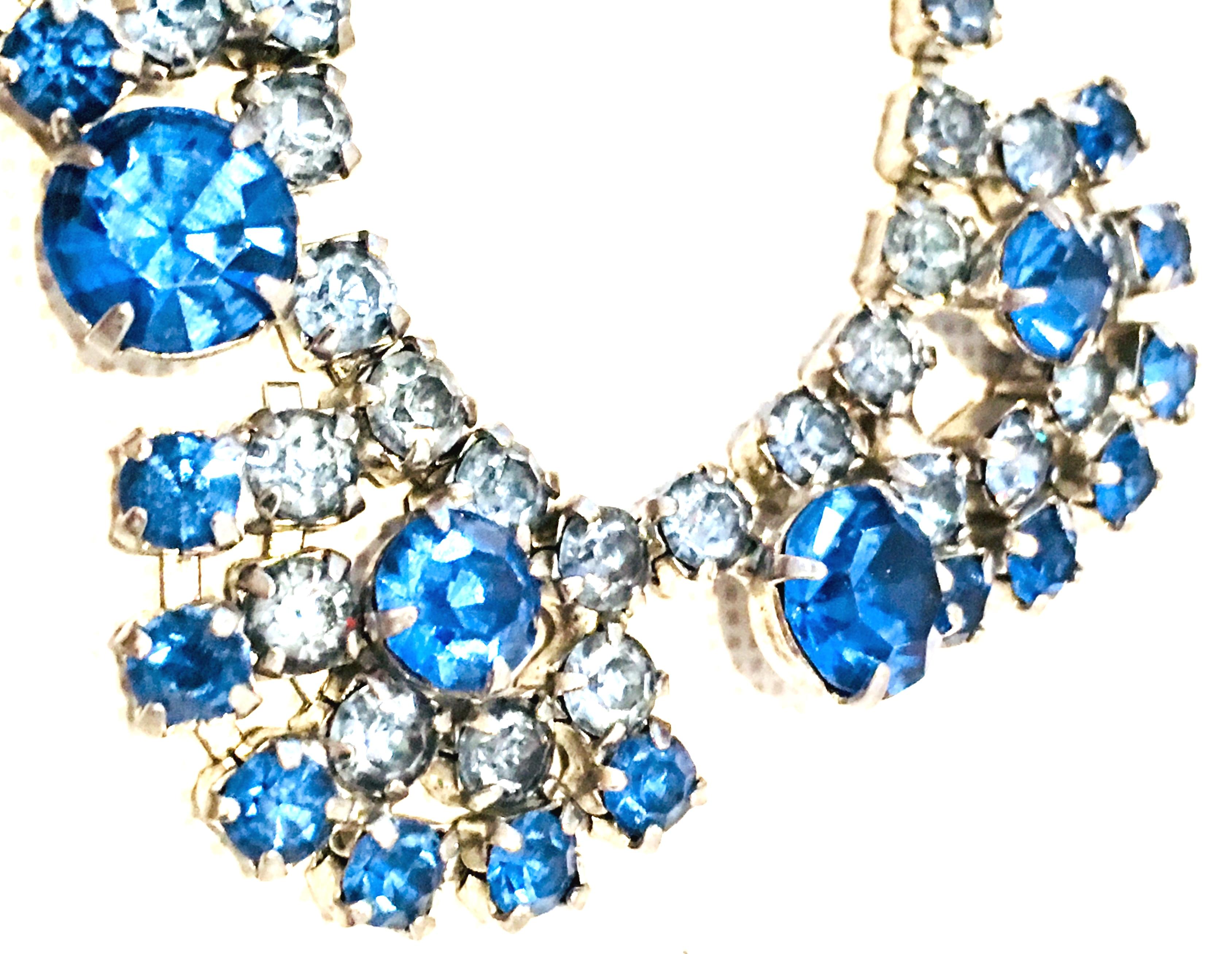 20th Century Art Deco Silver & Austrian Blue Sapphire Crystal Choker Necklace In Good Condition For Sale In West Palm Beach, FL