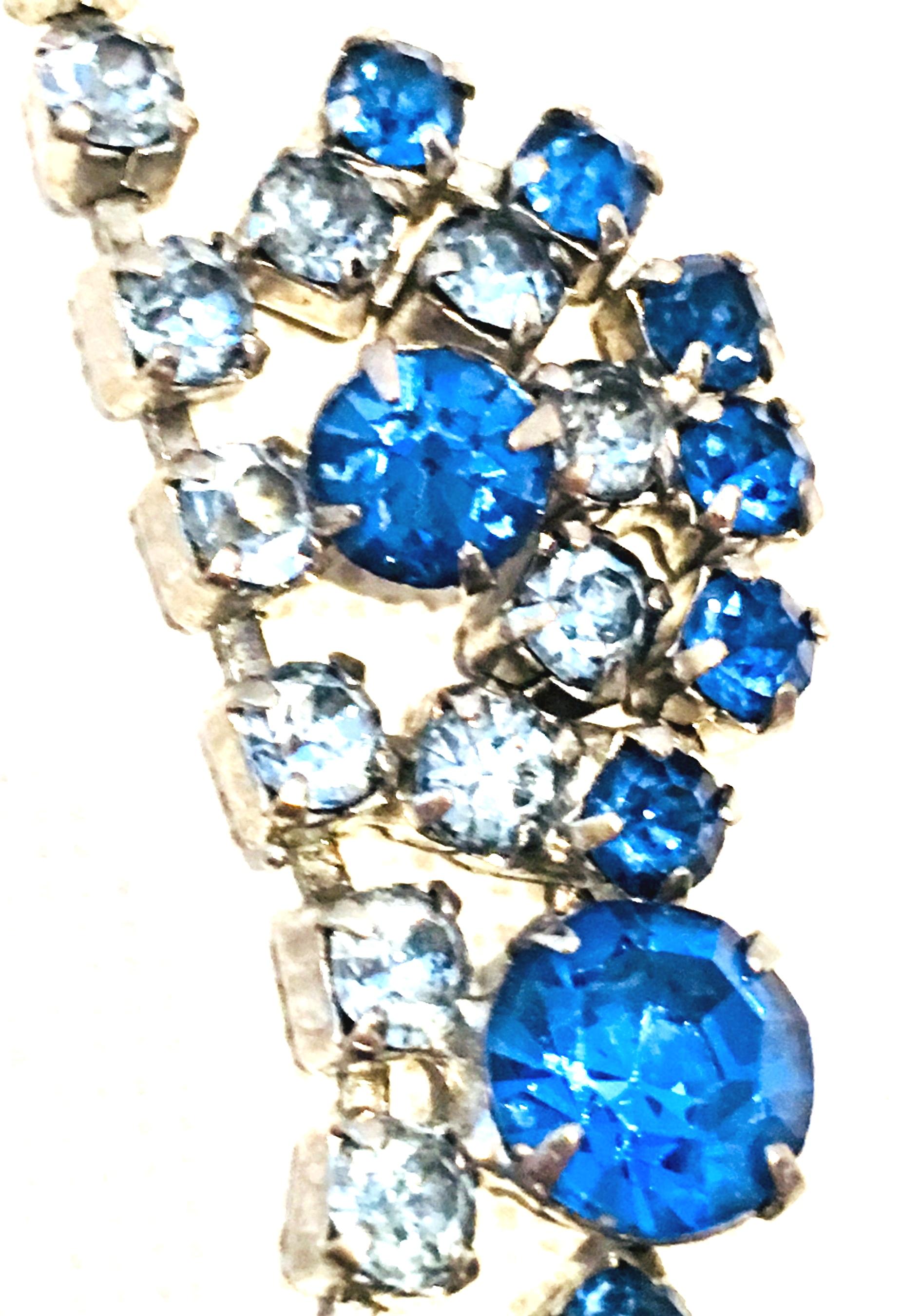 20th Century Art Deco Silver & Austrian Blue Sapphire Crystal Choker Necklace For Sale 1