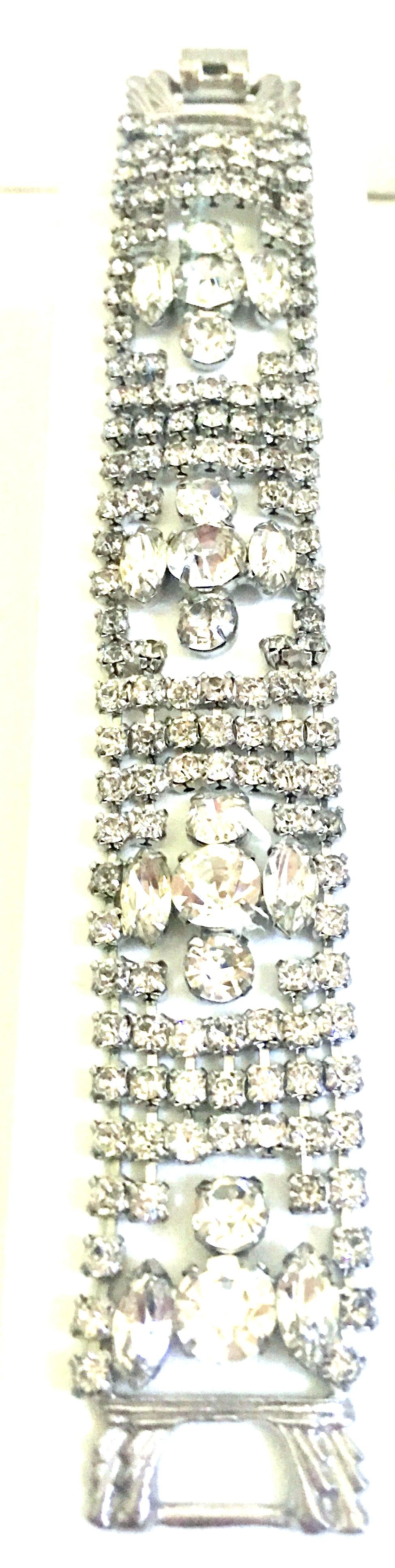 Women's or Men's 20th Century Art Deco Silver & Austrian Crystal Link Bracelet For Sale