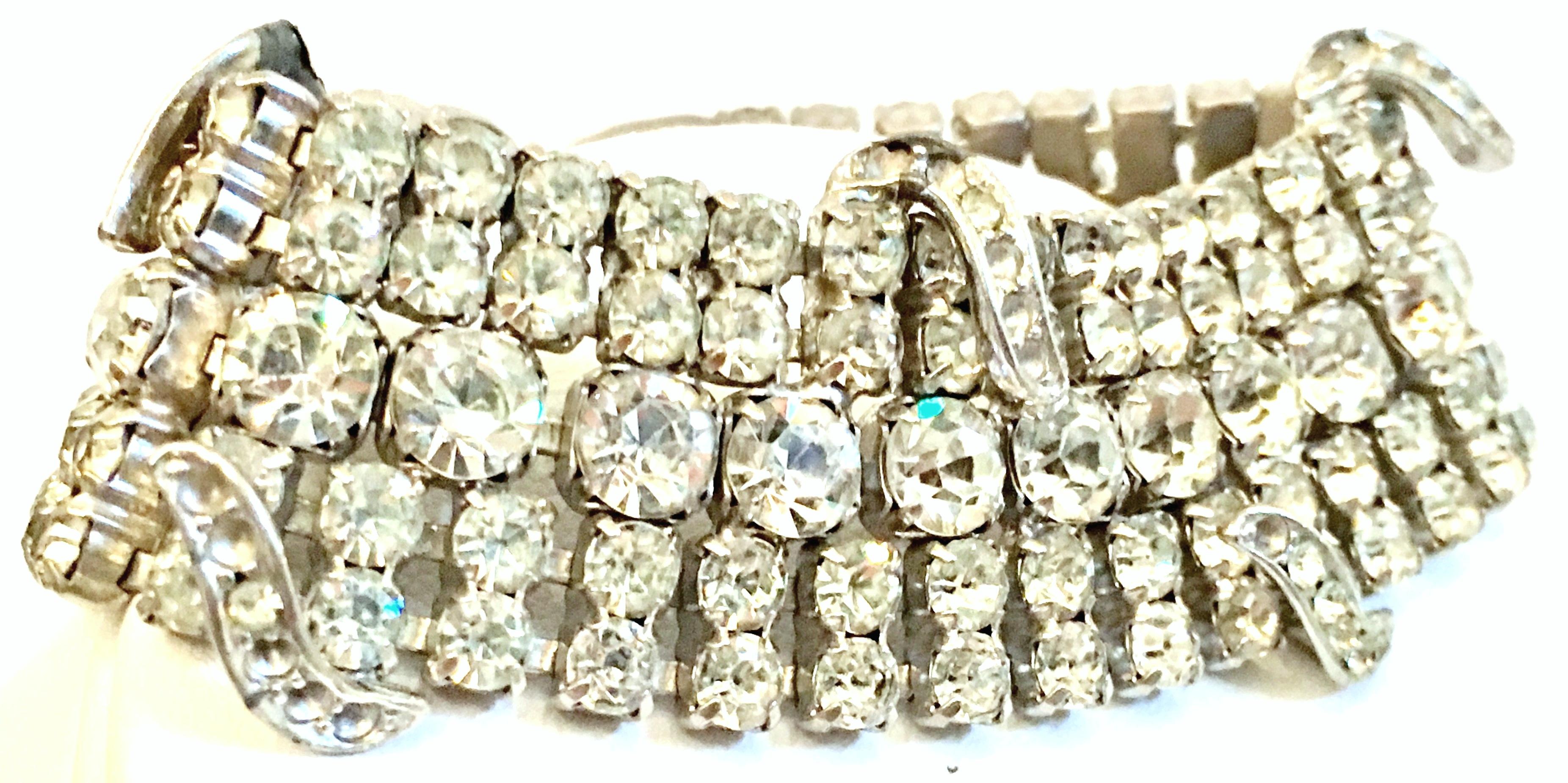Mid-20th Century Silver & Austrian Crystal Art Deco Bracelet In Good Condition For Sale In West Palm Beach, FL