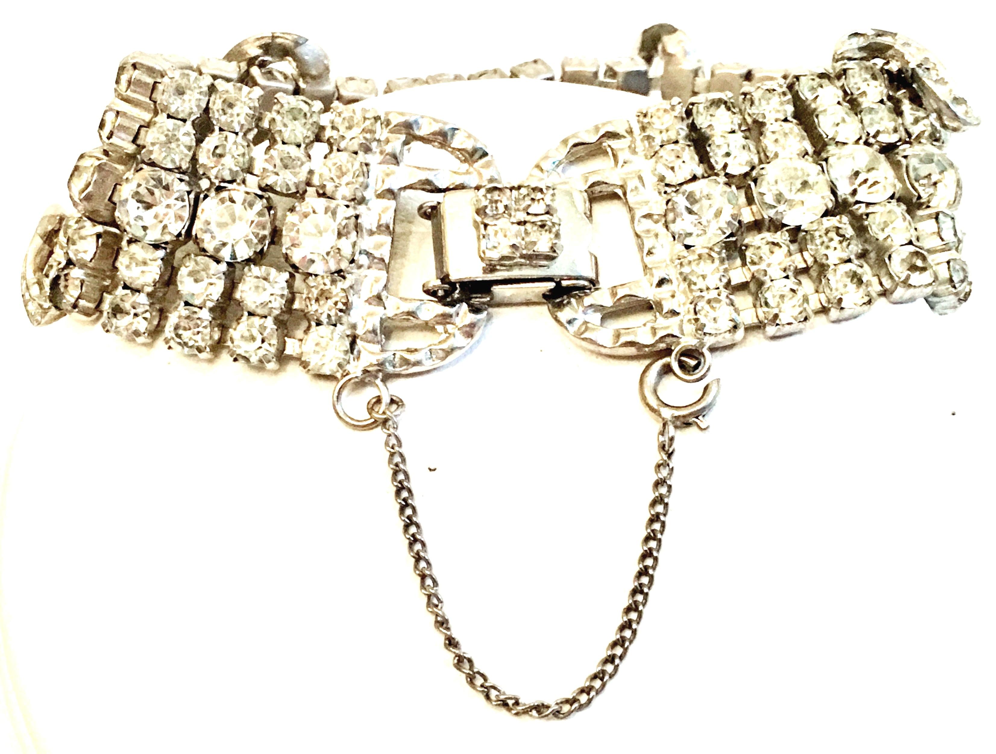 Women's Mid-20th Century Silver & Austrian Crystal Art Deco Bracelet For Sale