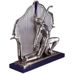 20th Century Art Deco Silver Metal and Glass Lamp with Dancer