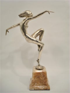 20th Century Art Deco Silvered Bronze Figure of a Naked Dancer by Lorenzl 1920´s