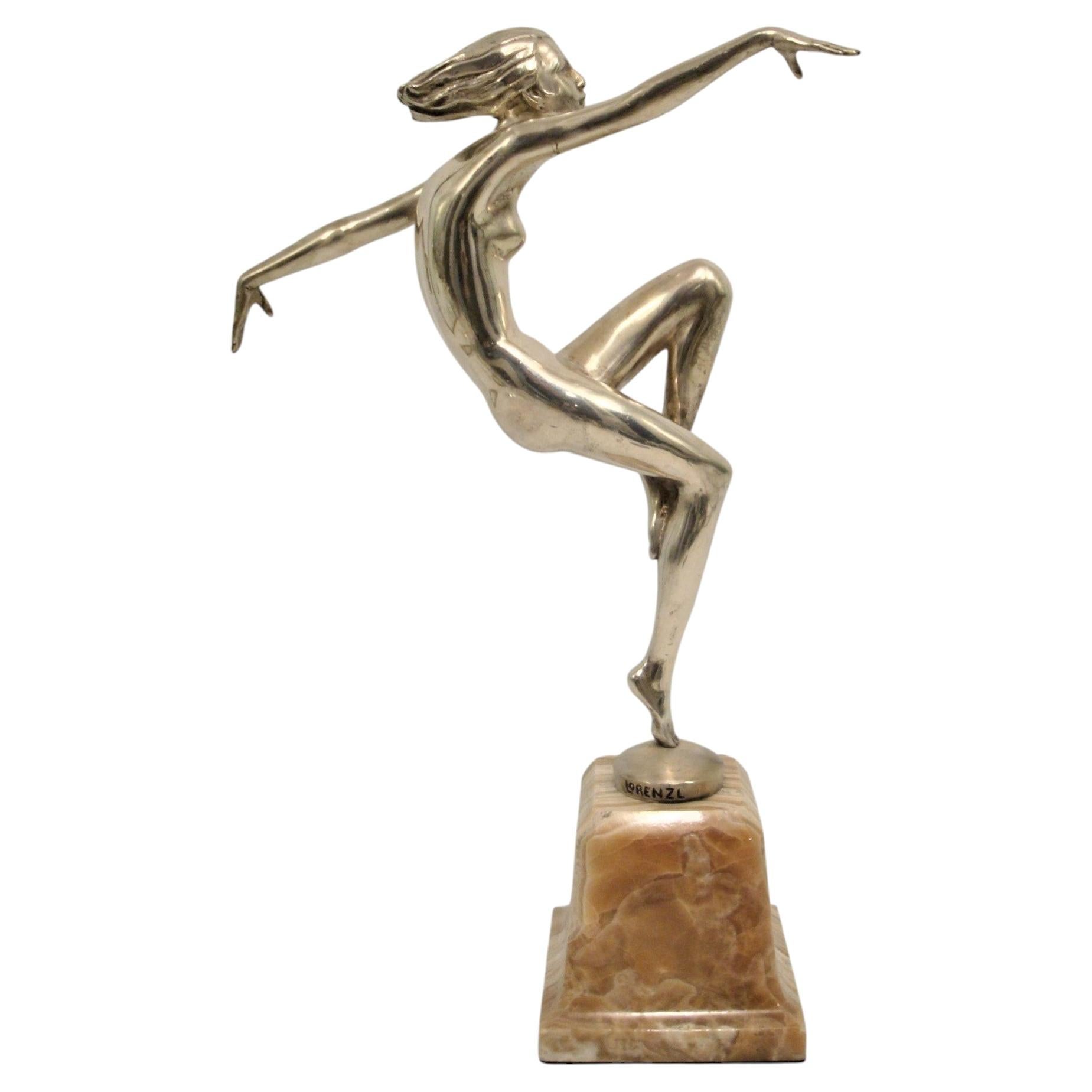 20th Century Art Deco Silvered Bronze Figure of a Naked Dancer by Lorenzl 1920´s