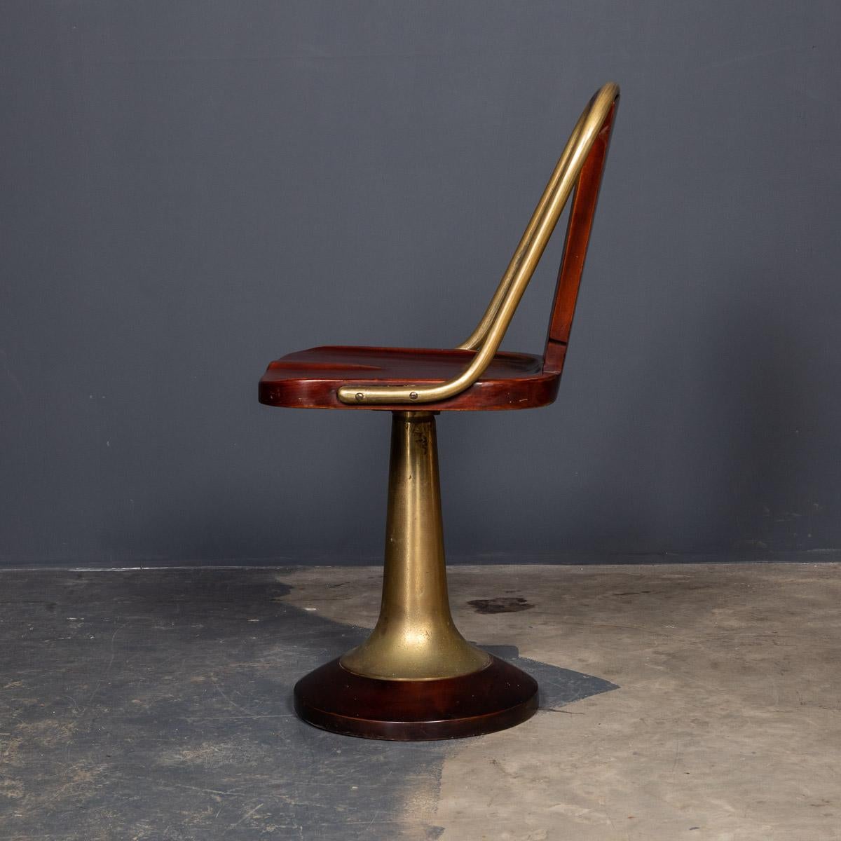 Turned 20th Century Art Deco Six Mahogany & Brass Swivel Chairs, Giuseppe Verdi c.1915