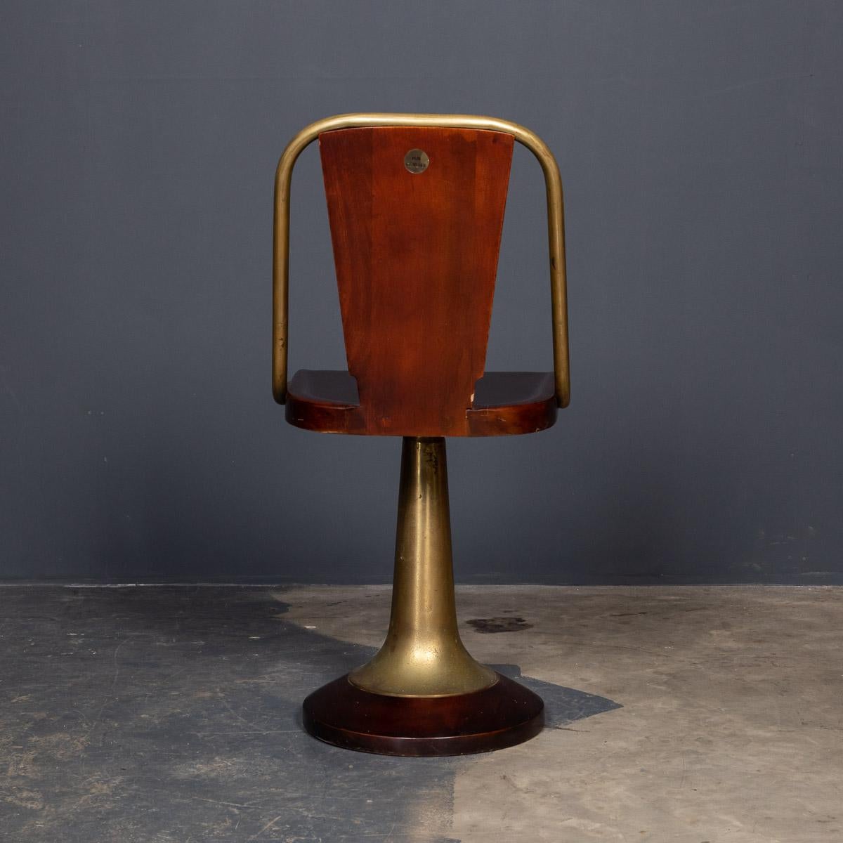 20th Century Art Deco Six Mahogany & Brass Swivel Chairs, Giuseppe Verdi c.1915 In Good Condition In Royal Tunbridge Wells, Kent