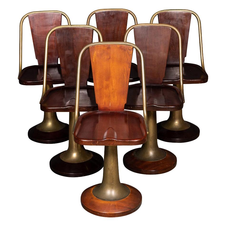 20th Century Art Deco Six Mahogany & Brass Swivel Chairs, Giuseppe Verdi c.1915