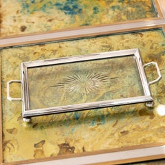 Plateau à cocktail Art Déco du 20ème siècle en argent massif et verre taillé, vers 1924