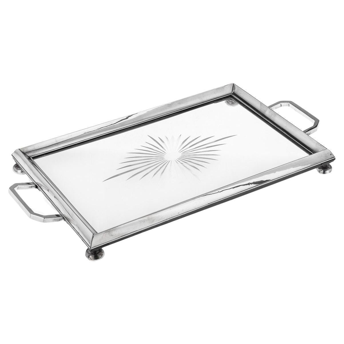 20th Century Art Deco Solid Silver & Cut Glass Cocktail Tray, c.1924 For Sale
