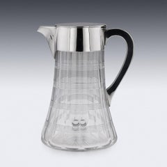 20th Century Art Deco Solid Silver & Cut Glass Lemonade Jug, London, c.1931
