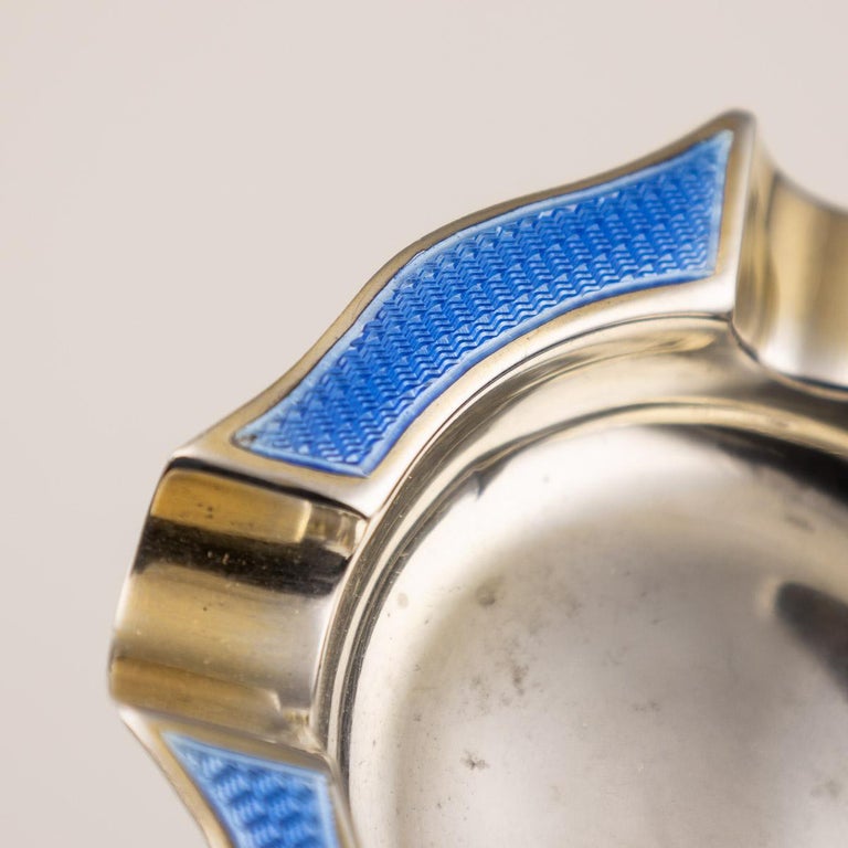 20th Century Art Deco Solid Silver and Guilloche Enamel Ashtrays, C