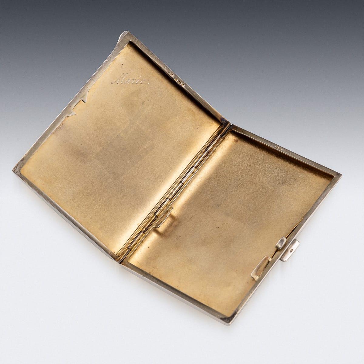 20. Jahrhundert Art Deco Massiv Silber & Guilloche Emaille Zigarettenetui c.1929 im Angebot 1