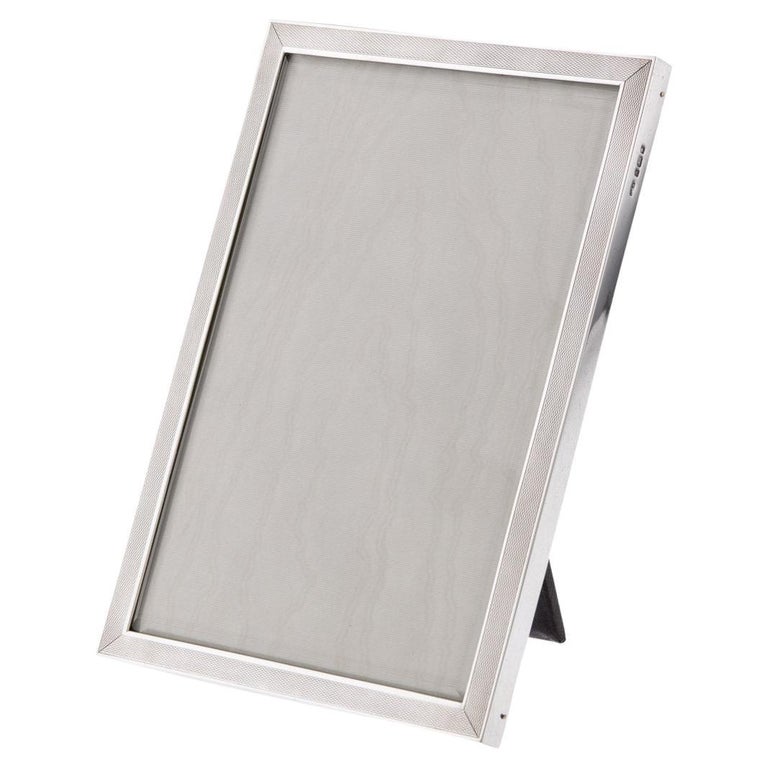 Massive 925 Argent Sterling Cadre Photo Art Déco Acajou Dos en Bois