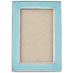 20th Century Art Deco Sterling Silver and Guilloche Turquoise Enamel Frame