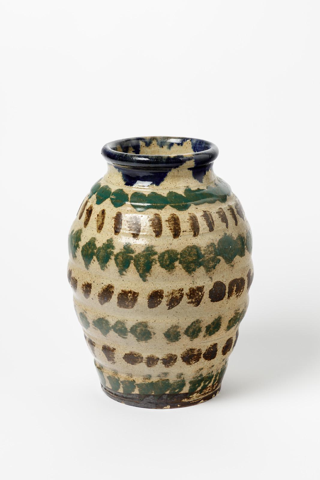 Mid-Century Modern 20th century art deco stoneware colored ceramic vase by Marius Bernon La Borne For Sale
