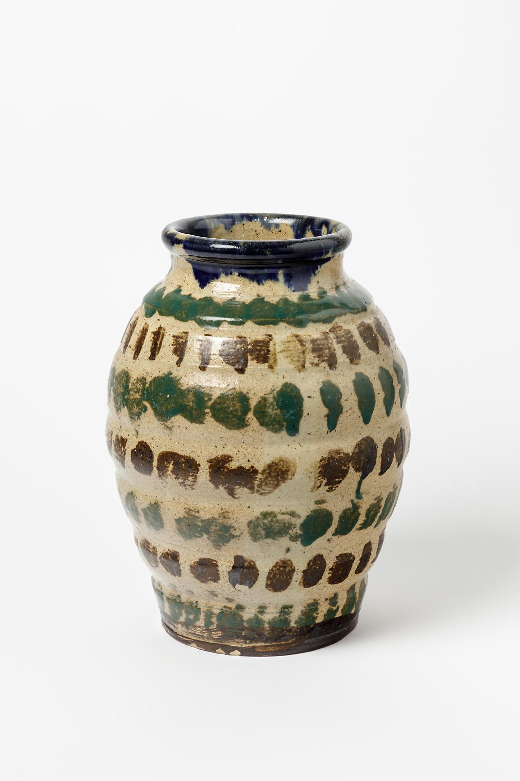 French 20th century art deco stoneware colored ceramic vase by Marius Bernon La Borne For Sale