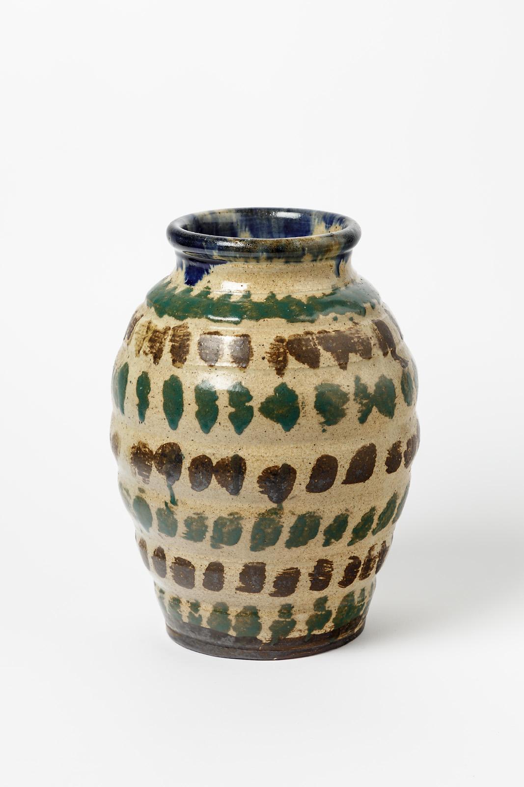20th century art deco stoneware colored ceramic vase by Marius Bernon La Borne In Excellent Condition For Sale In Neuilly-en- sancerre, FR