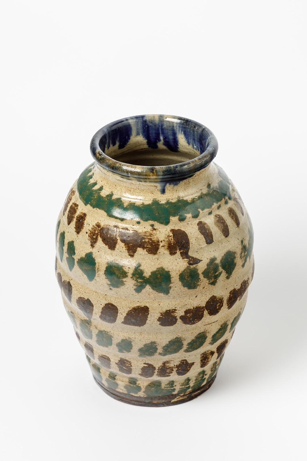 Vase en céramique colorée en grès art déco du 20e siècle par Marius Bernon La Borne Excellent état à Neuilly-en- sancerre, FR