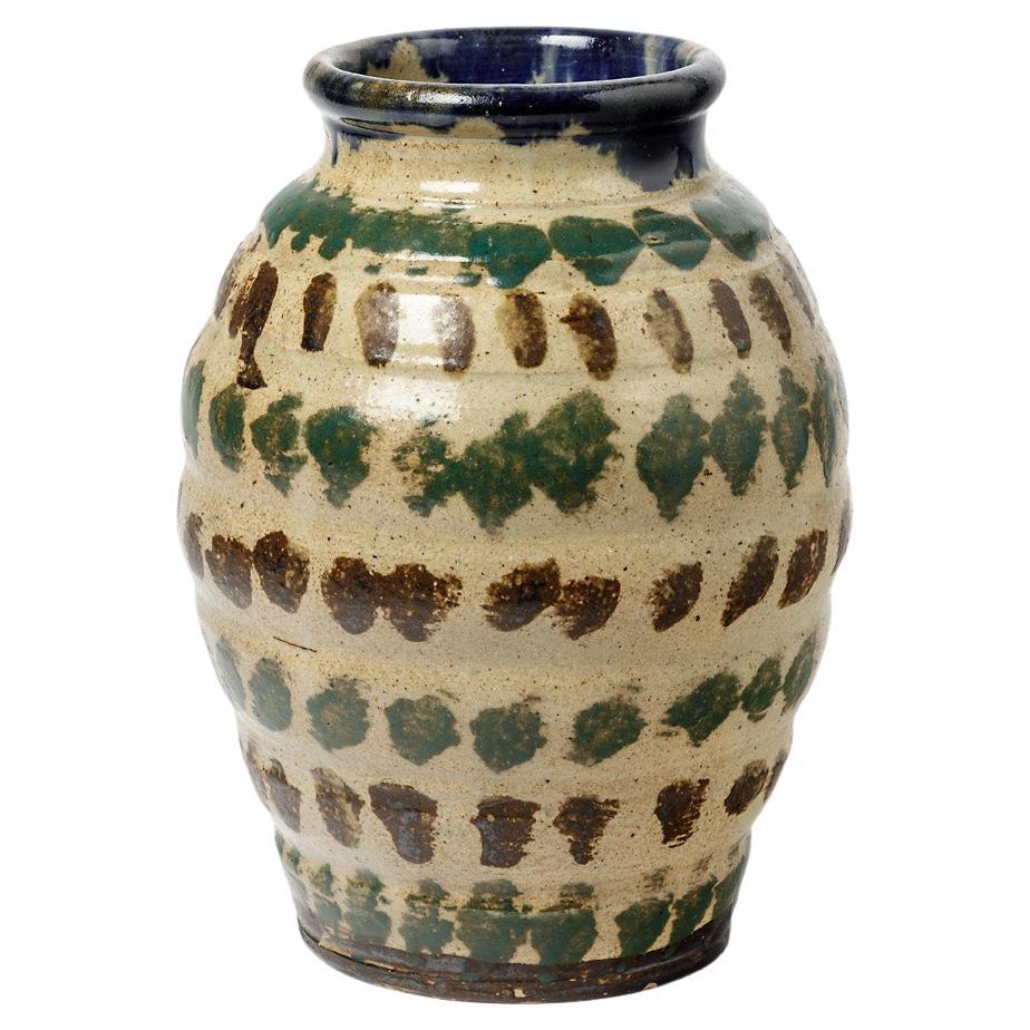 20th century art deco stoneware colored ceramic vase by Marius Bernon La Borne For Sale
