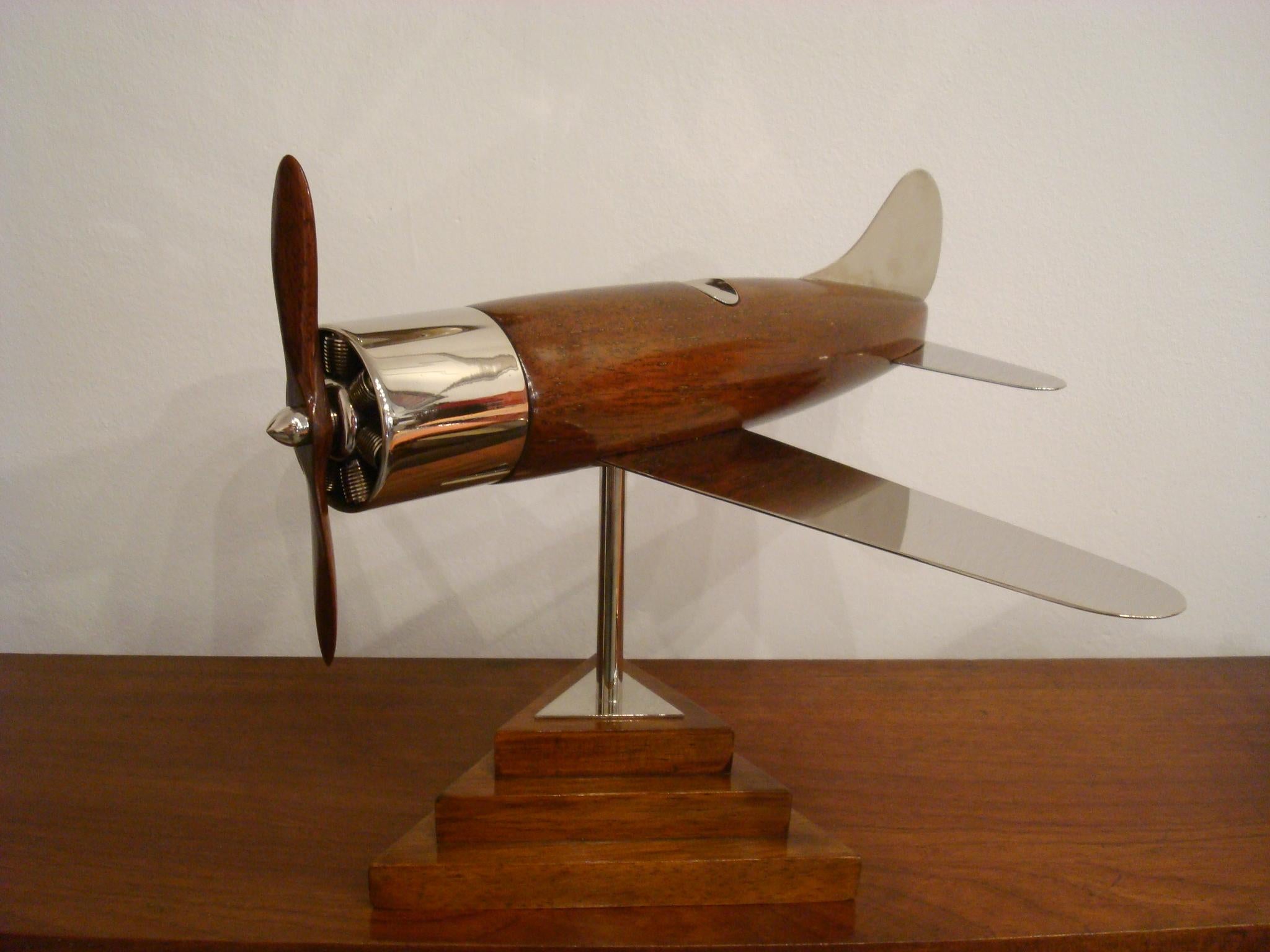 French 20th Century, Art Deco Streamline Airplane Wooden Model Sculpture, 1930s