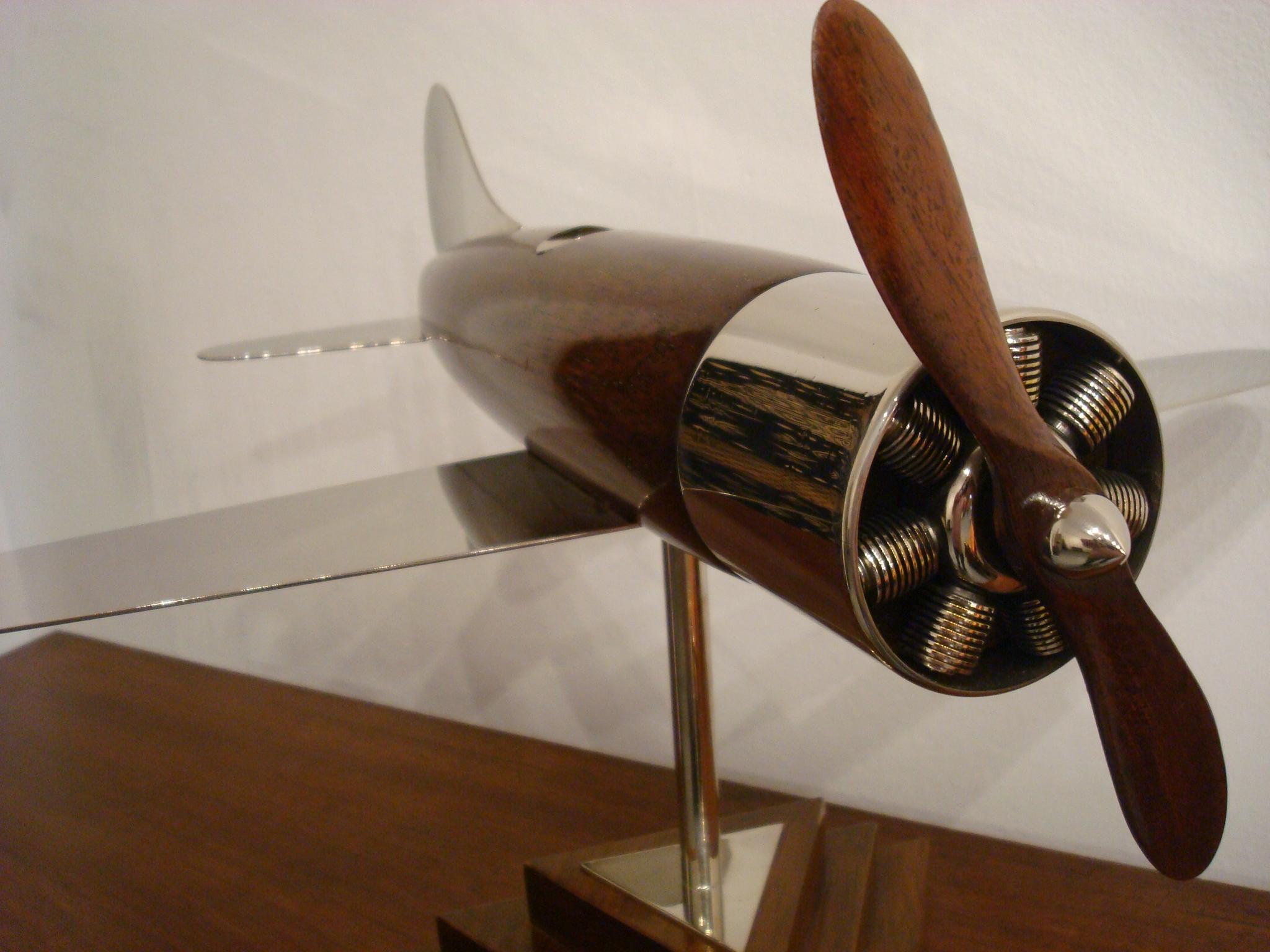 Silvered 20th Century, Art Deco Streamline Airplane Wooden Model Sculpture, 1930s