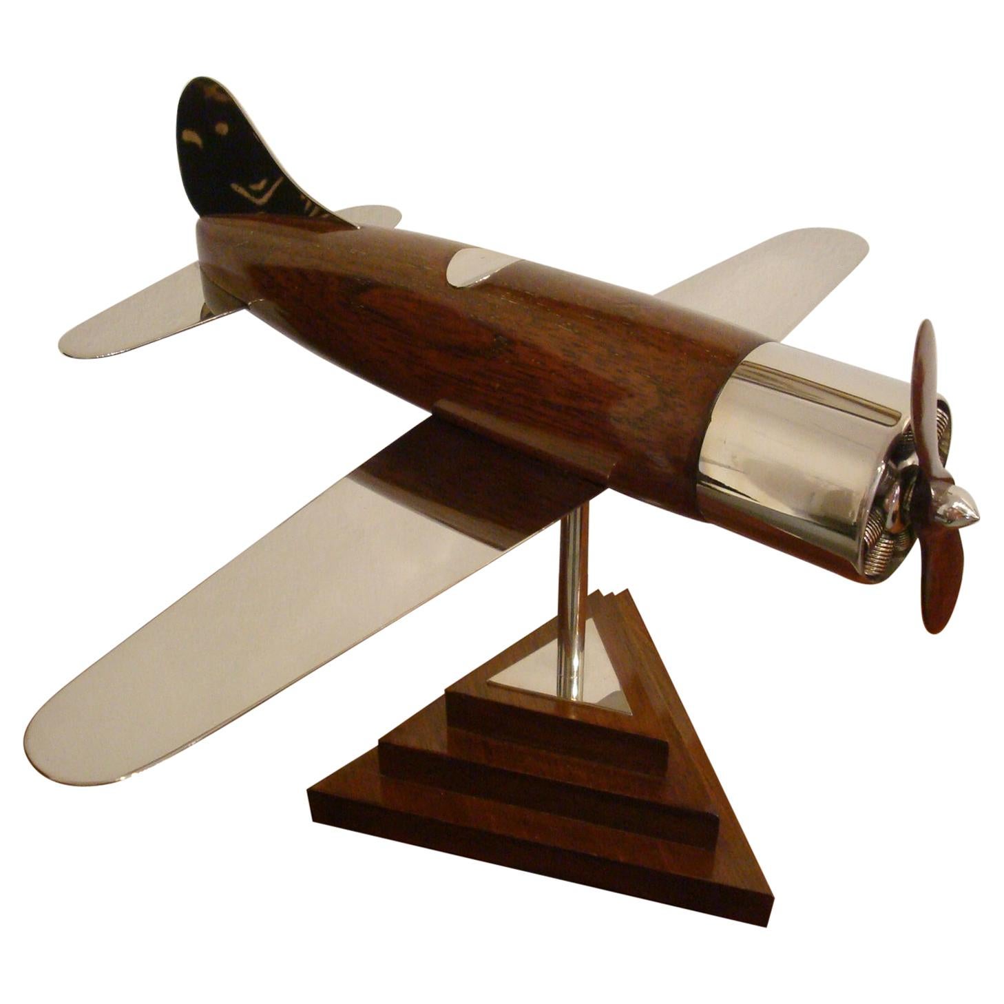 20th Century, Art Deco Streamline Airplane Wooden Model Sculpture, 1930s