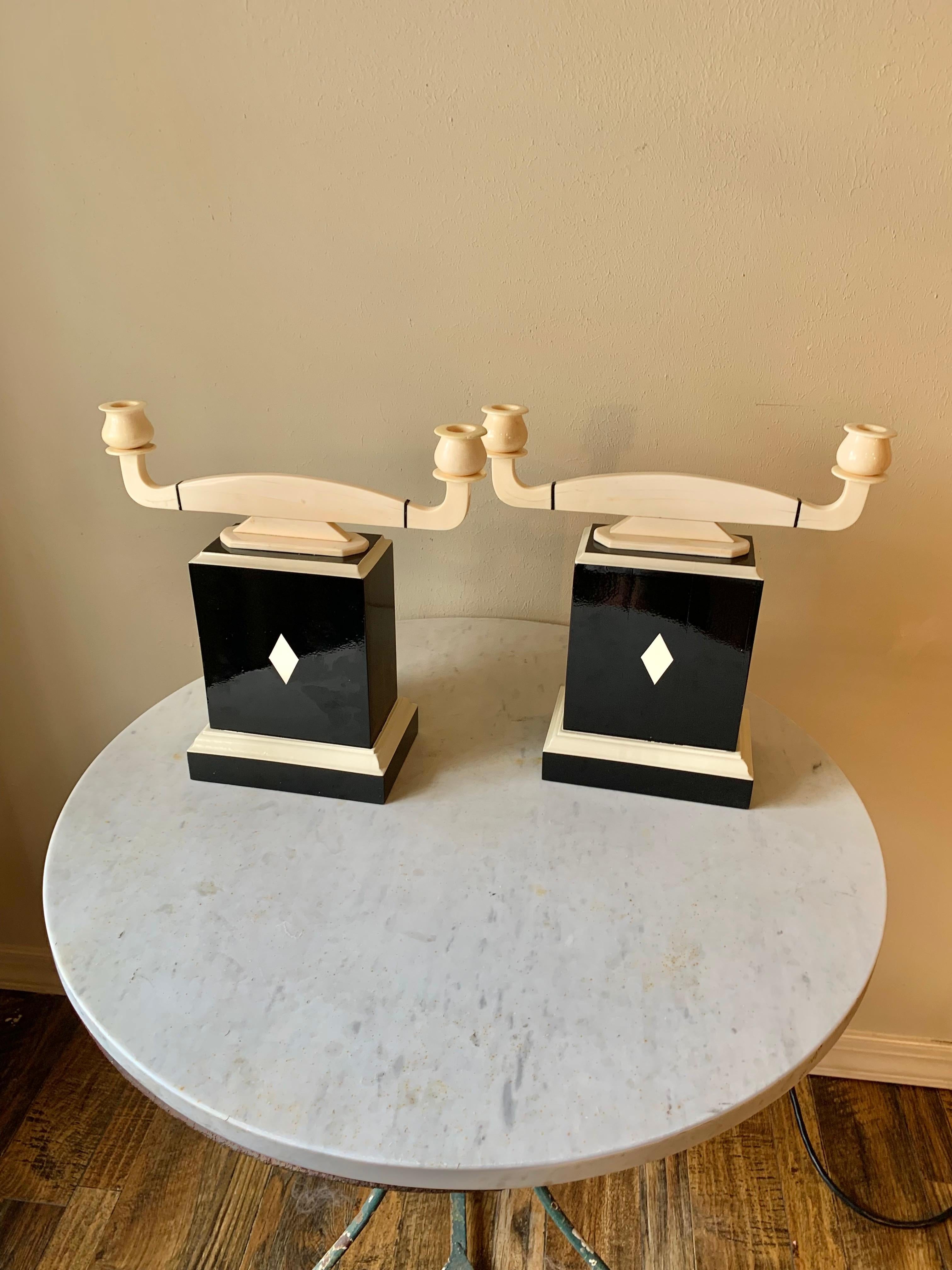 20th Century Art Deco Style Double Candleholders - a Pair 6