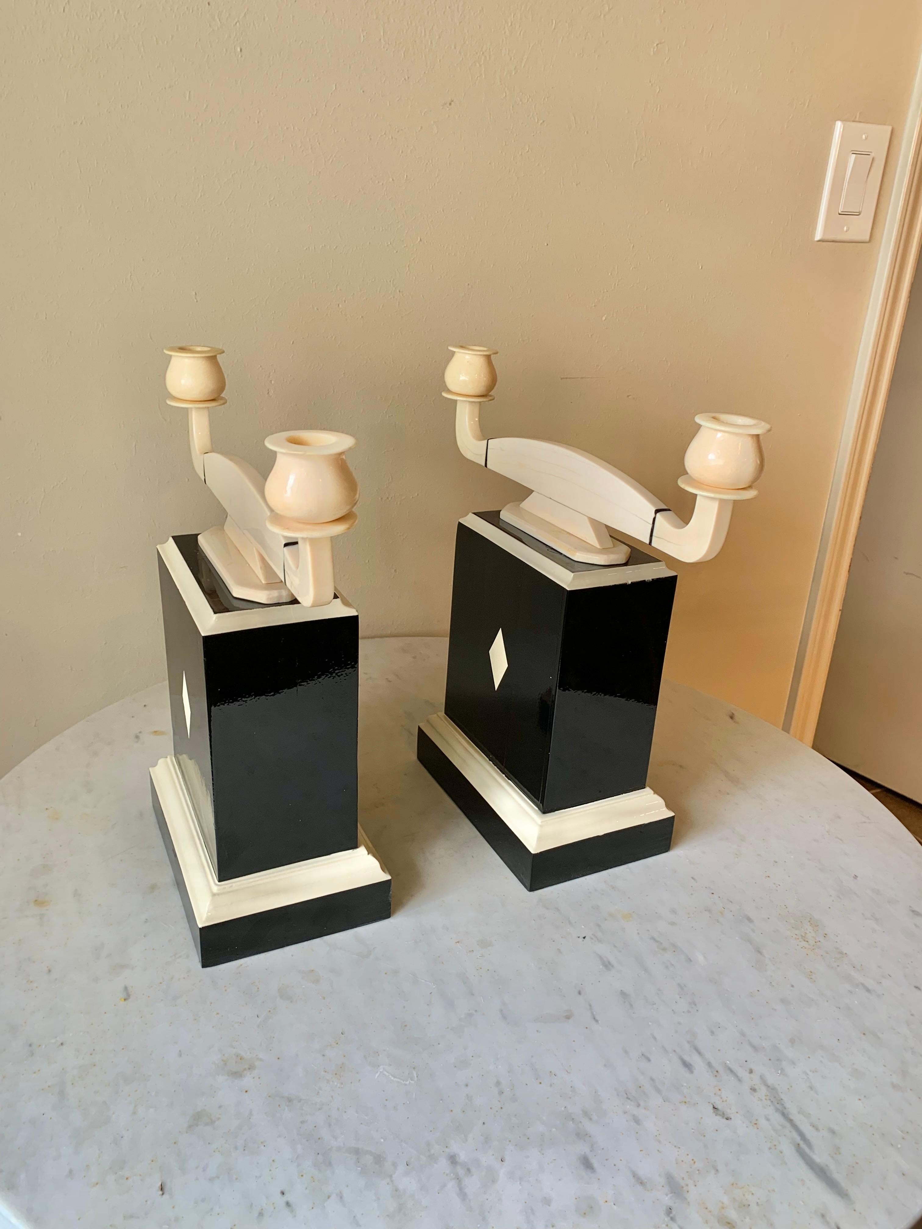 20th Century Art Deco Style Double Candleholders - a Pair 2