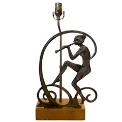 20th Century Art Deco Style Figural Lamp on Custom Giltwood Base