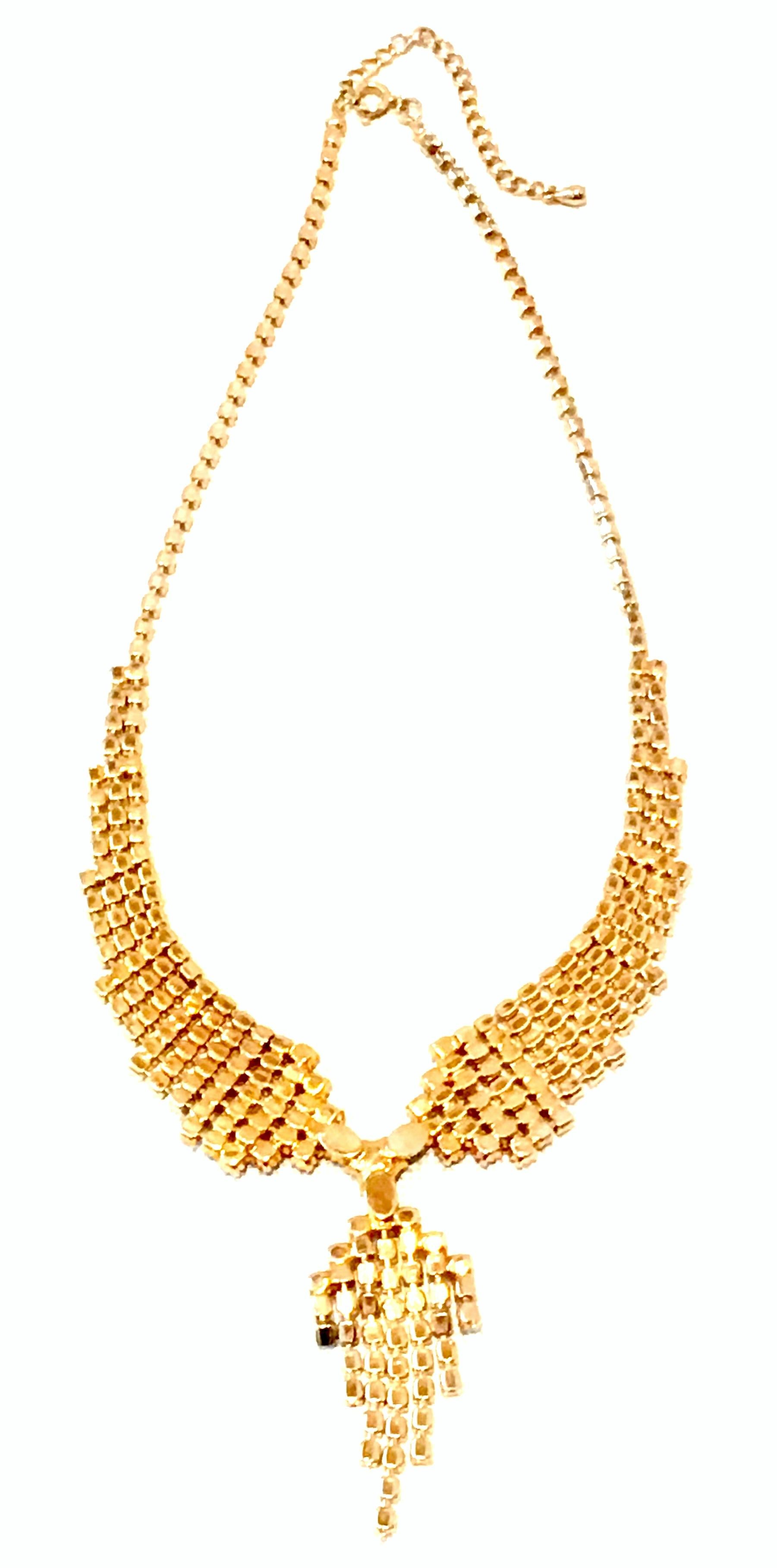 20th Century Art Deco Style Gold & Austrian Crystal Tassel Necklace For Sale 8