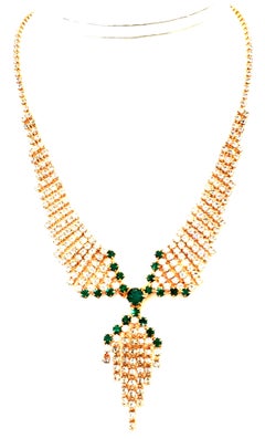 20th Century Art Deco Style Gold & Austrian Crystal Tassel Necklace