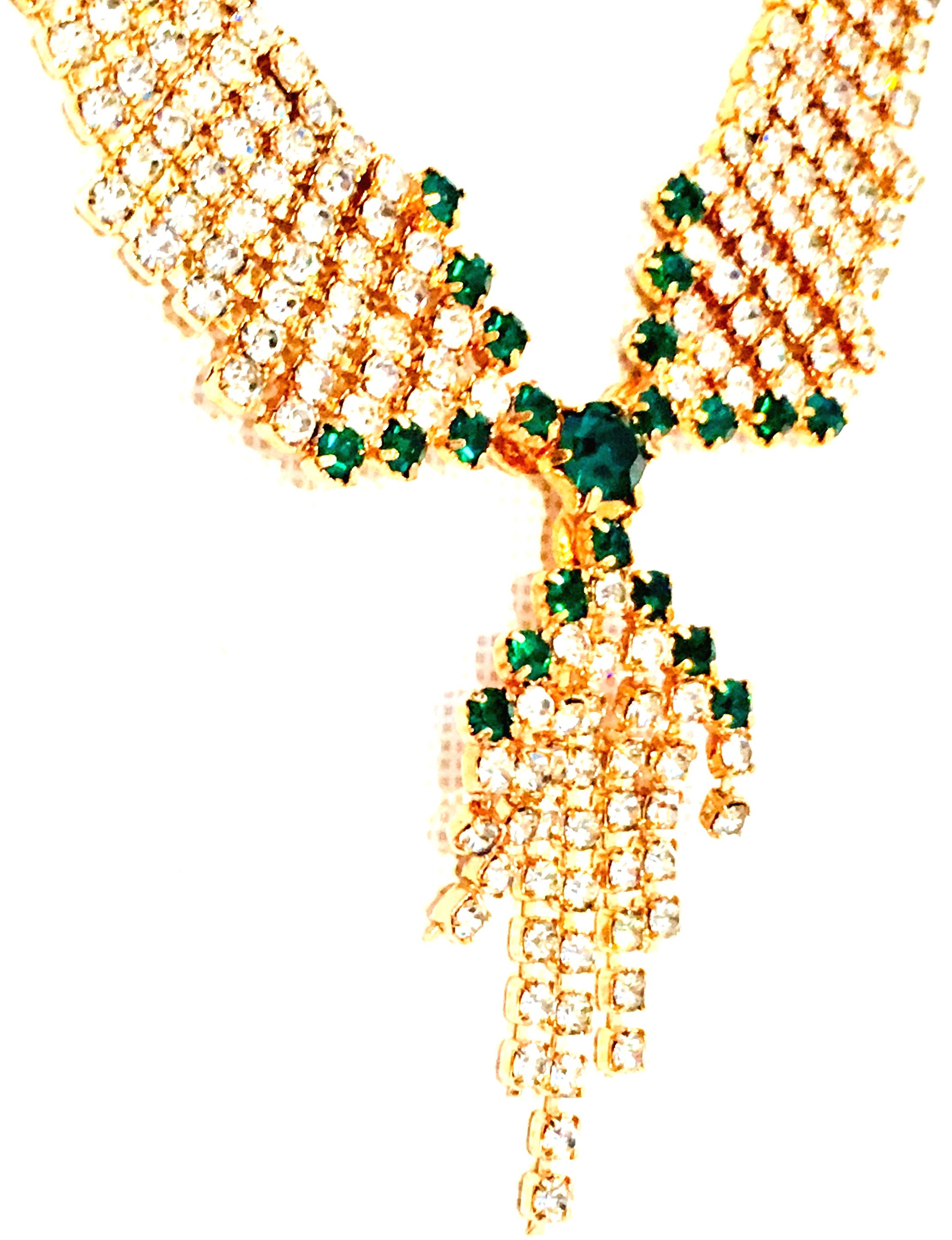 20th Century Art Deco Style Gold & Austrian Crystal Tassel Necklace For Sale 3