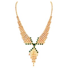20th Century Art Deco Style Gold & Austrian Crystal Tassel Necklace