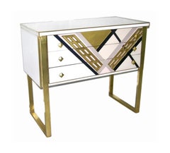 20th Century Art Deco Style Italian White, Black /Gold Chest Cabinet / Sideboard