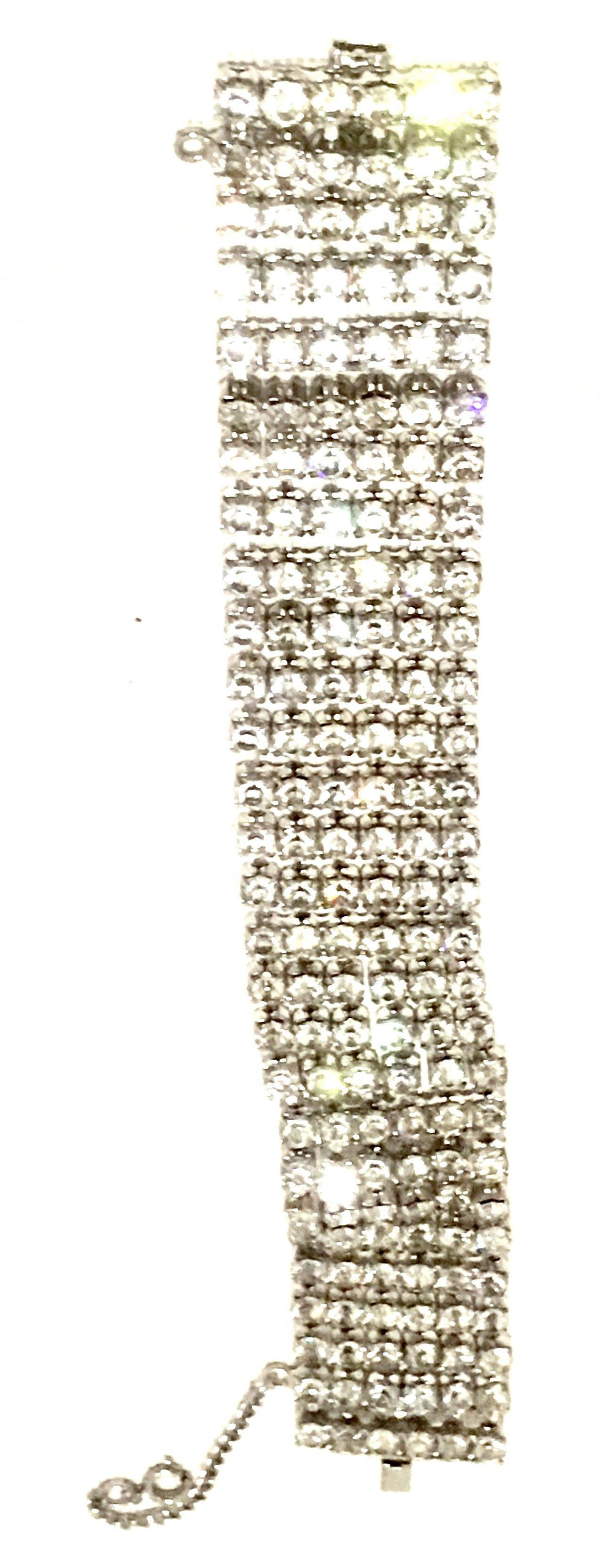 Women's or Men's 20th Century Art Deco Style Silver & Austrian Crystal Link Bracelet For Sale