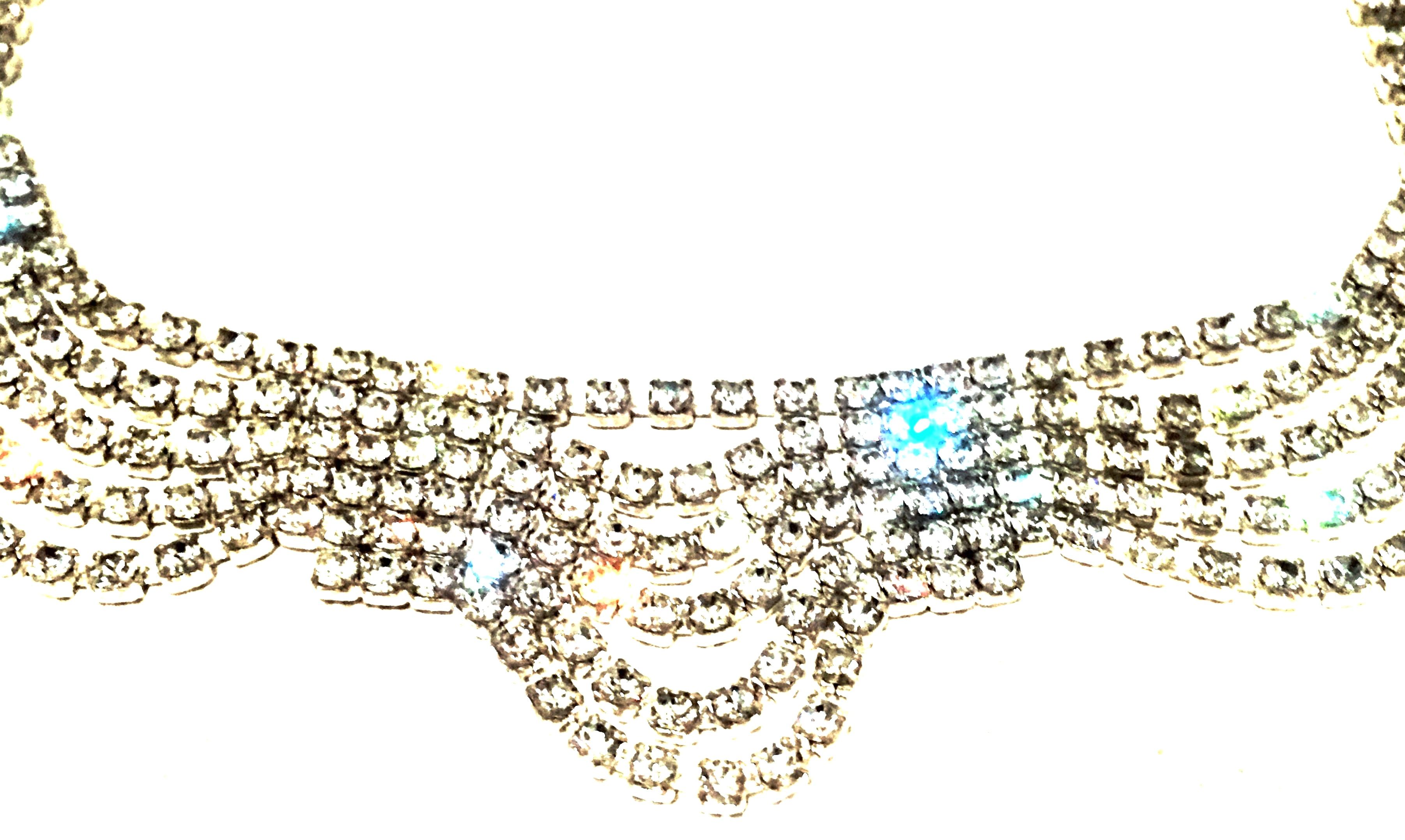 20th Century Art Deco Style Silver Plate & Austrian Crystal Swag Choker Necklace For Sale 3
