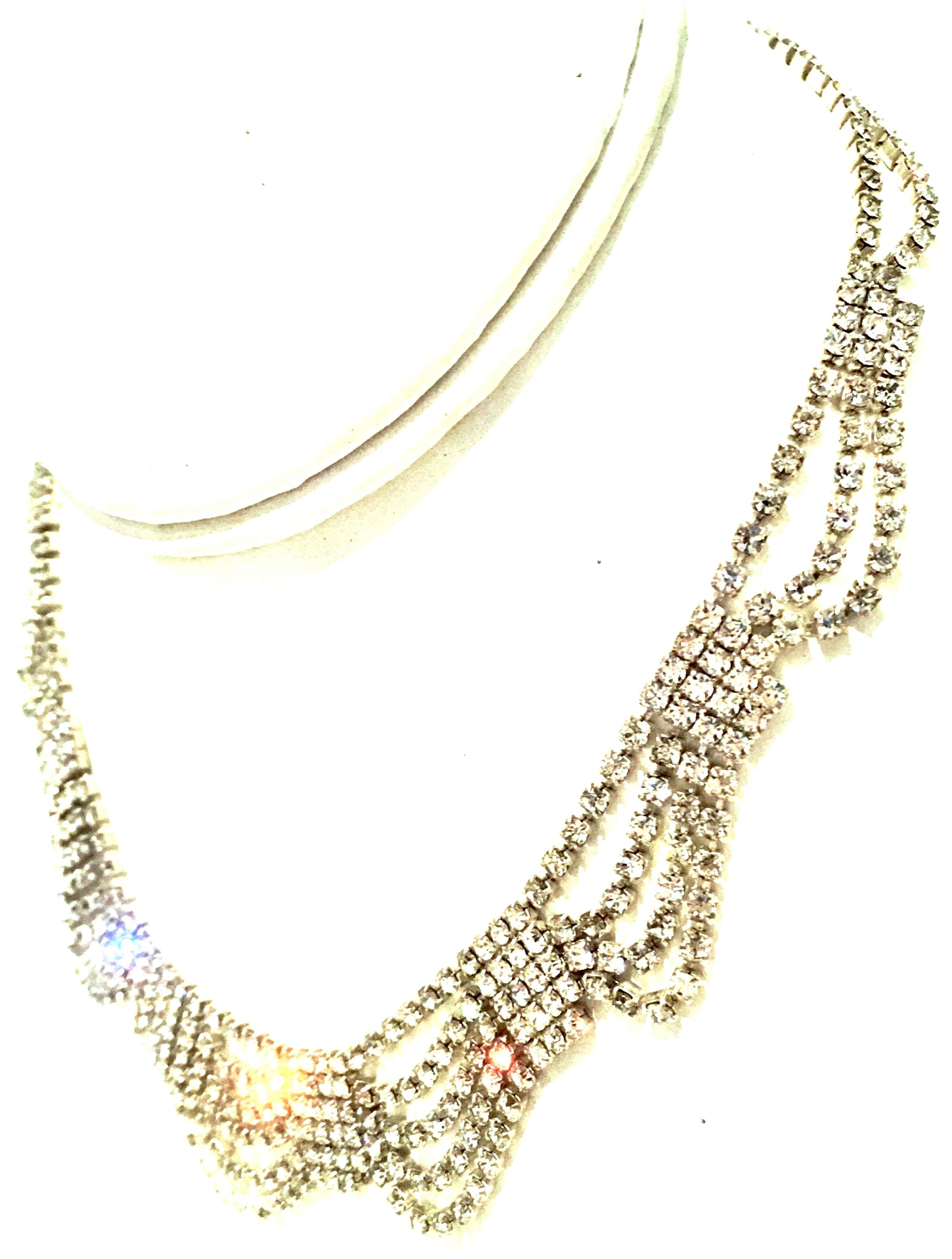 20th Century Art Deco Style Silver Plate & Austrian Crystal Swag Choker Necklace In Good Condition For Sale In West Palm Beach, FL
