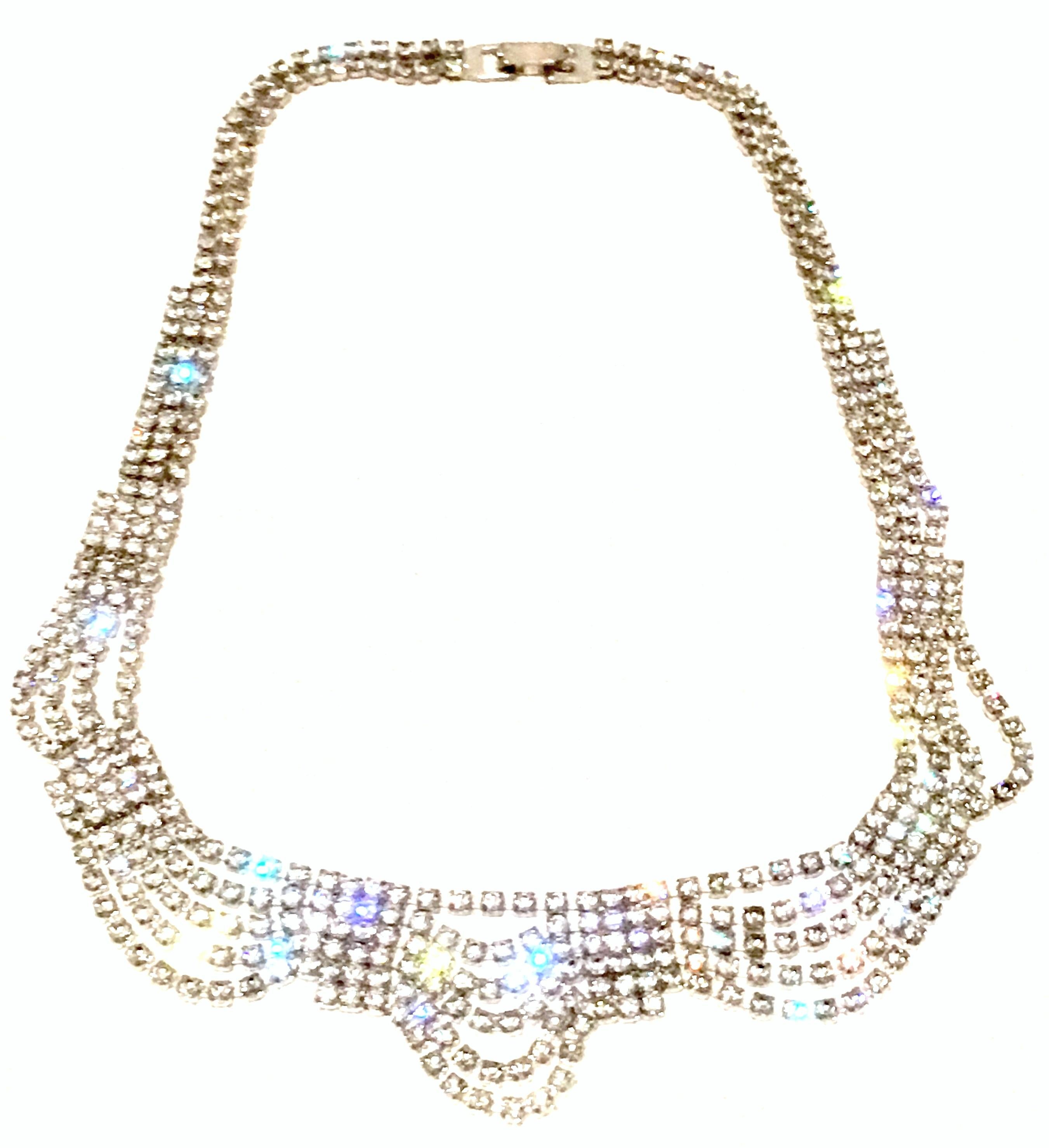 Women's or Men's 20th Century Art Deco Style Silver Plate & Austrian Crystal Swag Choker Necklace For Sale