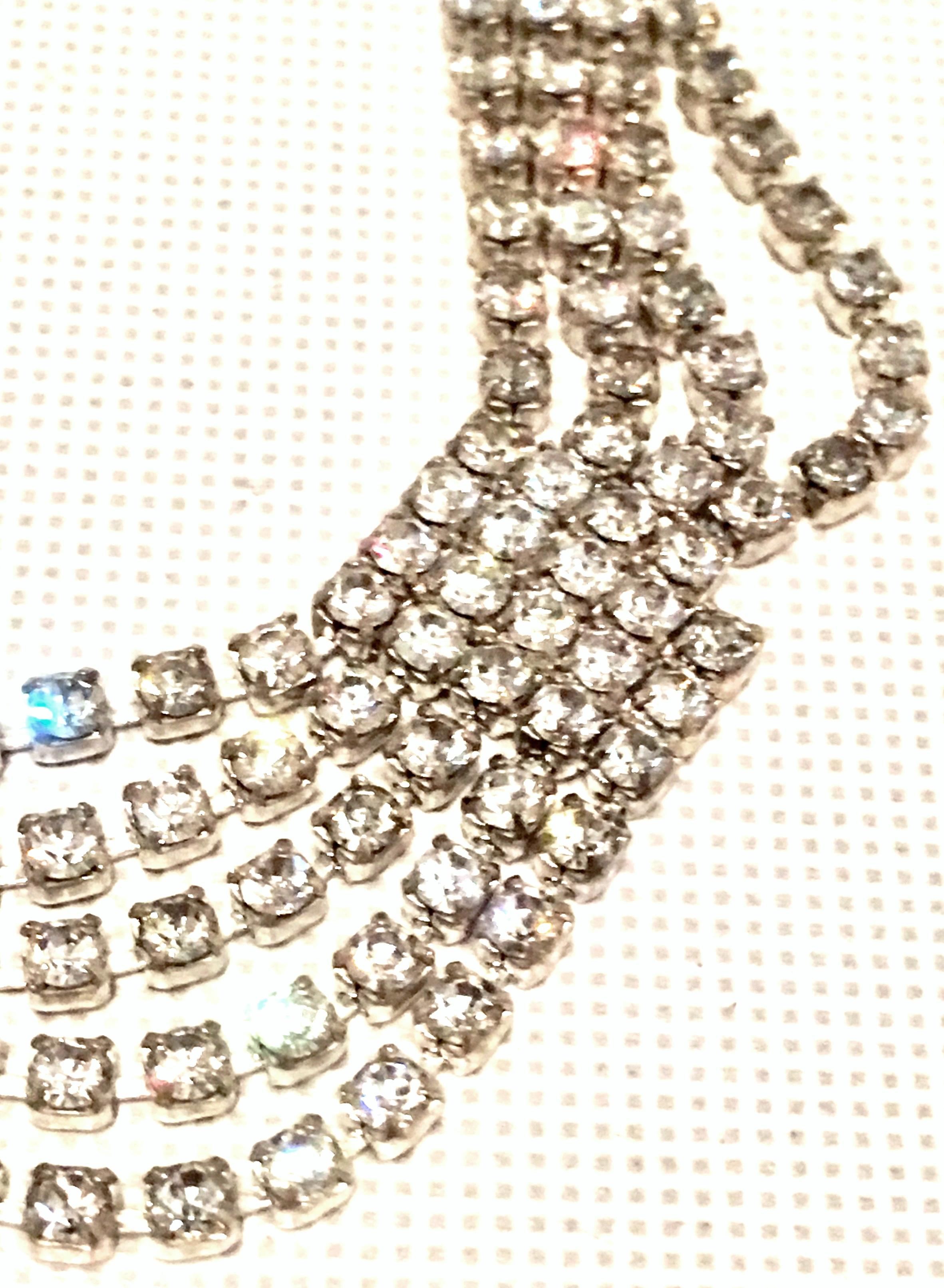 20th Century Art Deco Style Silver Plate & Austrian Crystal Swag Choker Necklace For Sale 1