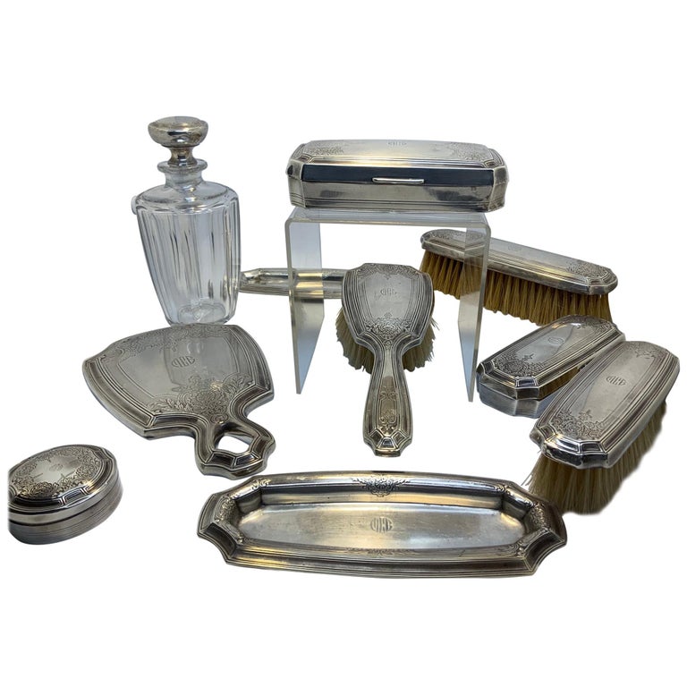 antique sterling silver dresser vanity set
