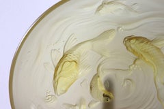 20th Century Art Deco Verlys Glass French Plate in Amber Colored with Fishes