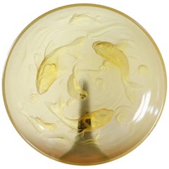 20th Century Art Deco Verlys Glass French Plate in Amber Colored with Fishes