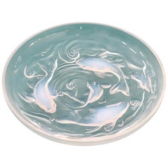 20th Century Art Deco Verlys Glass French Plate in Transparent Color with Fishes