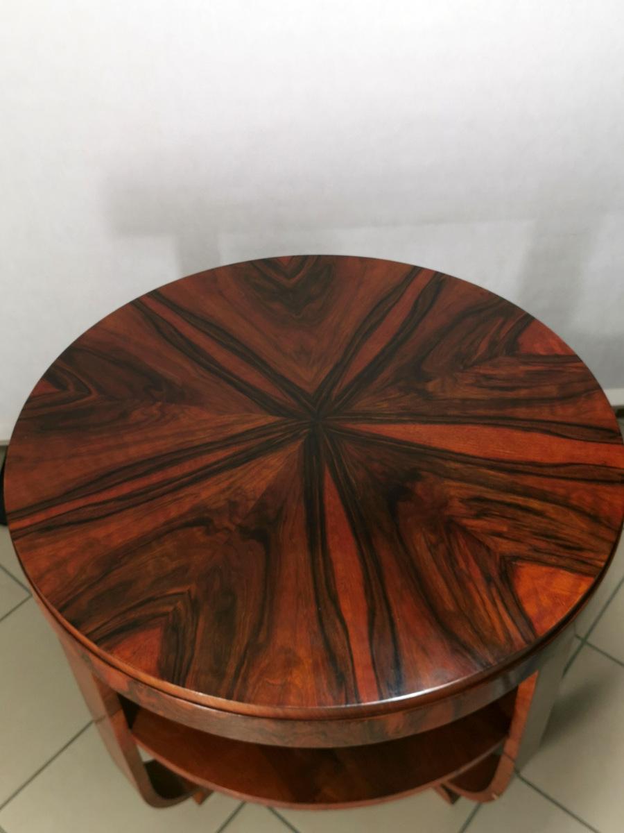  20th century Art Deco walnut round side table. Manufactured in Austria in 1935. Very good conditions. NOTICE: DUE TO THE CURRENT  COVID-19 SITUATION, THE SHIPPING OF ITEMS MAY BE SLIGHTLY DELAYED. HOWEVER, ALL OF OUR ITEMS ARE AVAILABLE, WE ARE