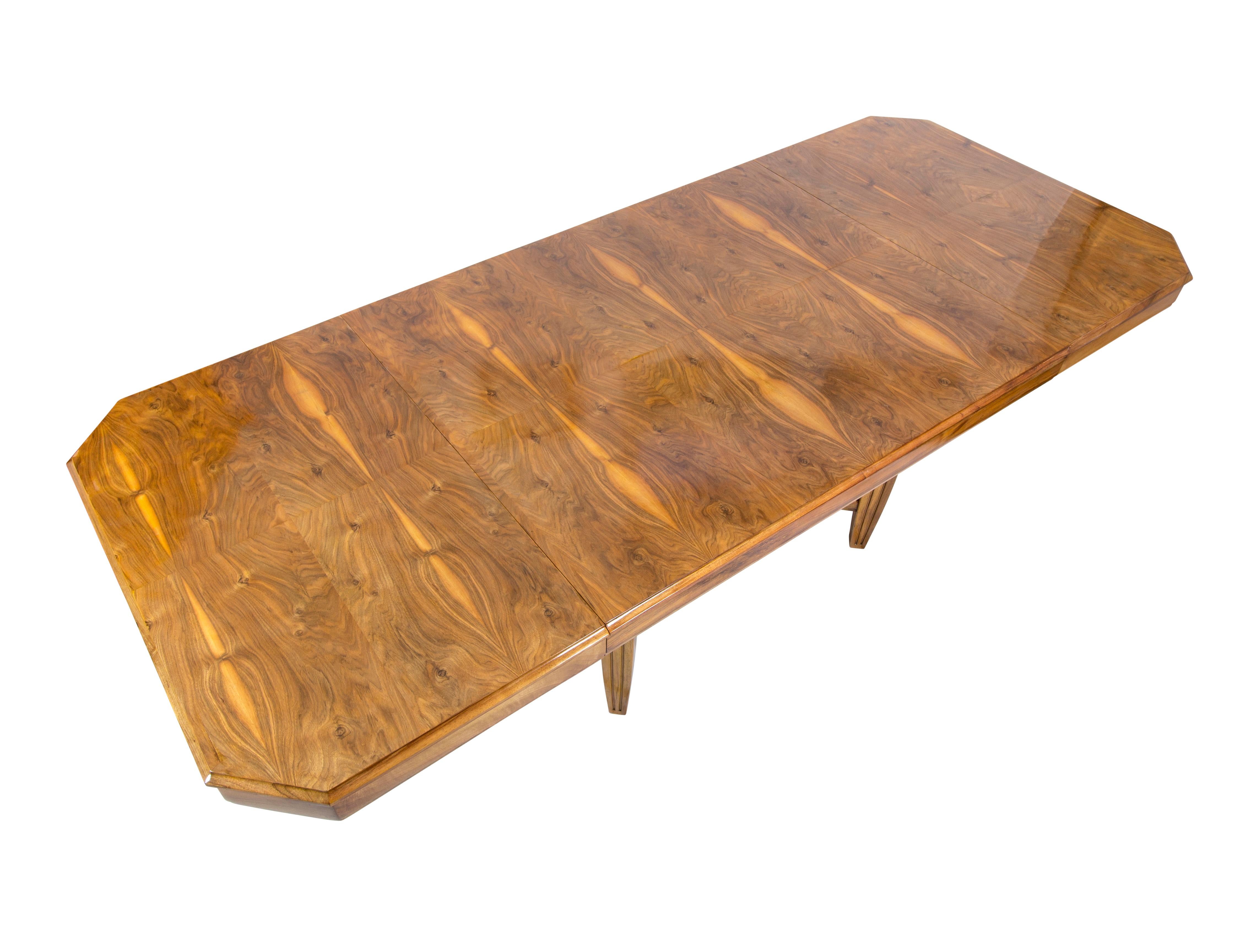Polished 20th Century, Art Deco Walnut Table Extendable For Sale