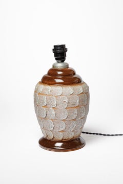 20th century art deco white and brown ceramic table lamp by Louis Dage 1940